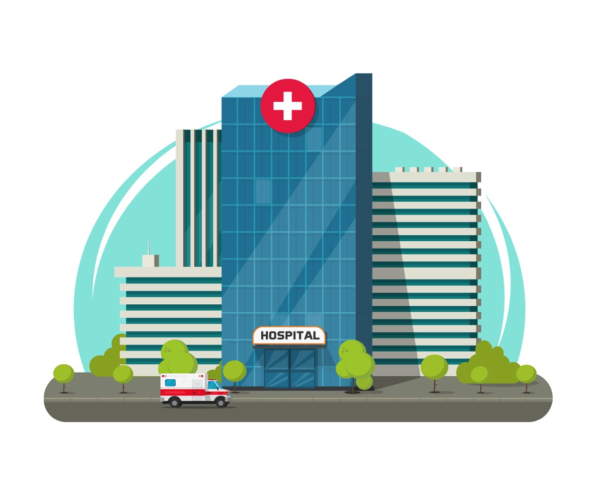 Hospital building isolated vector illustration, flat cartoon modern medical center or clinic